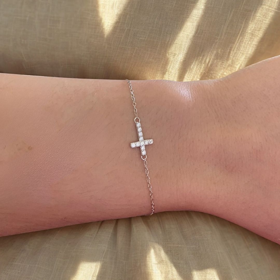 Bracelet Croix de Lumière - Argent 925 & Zircon