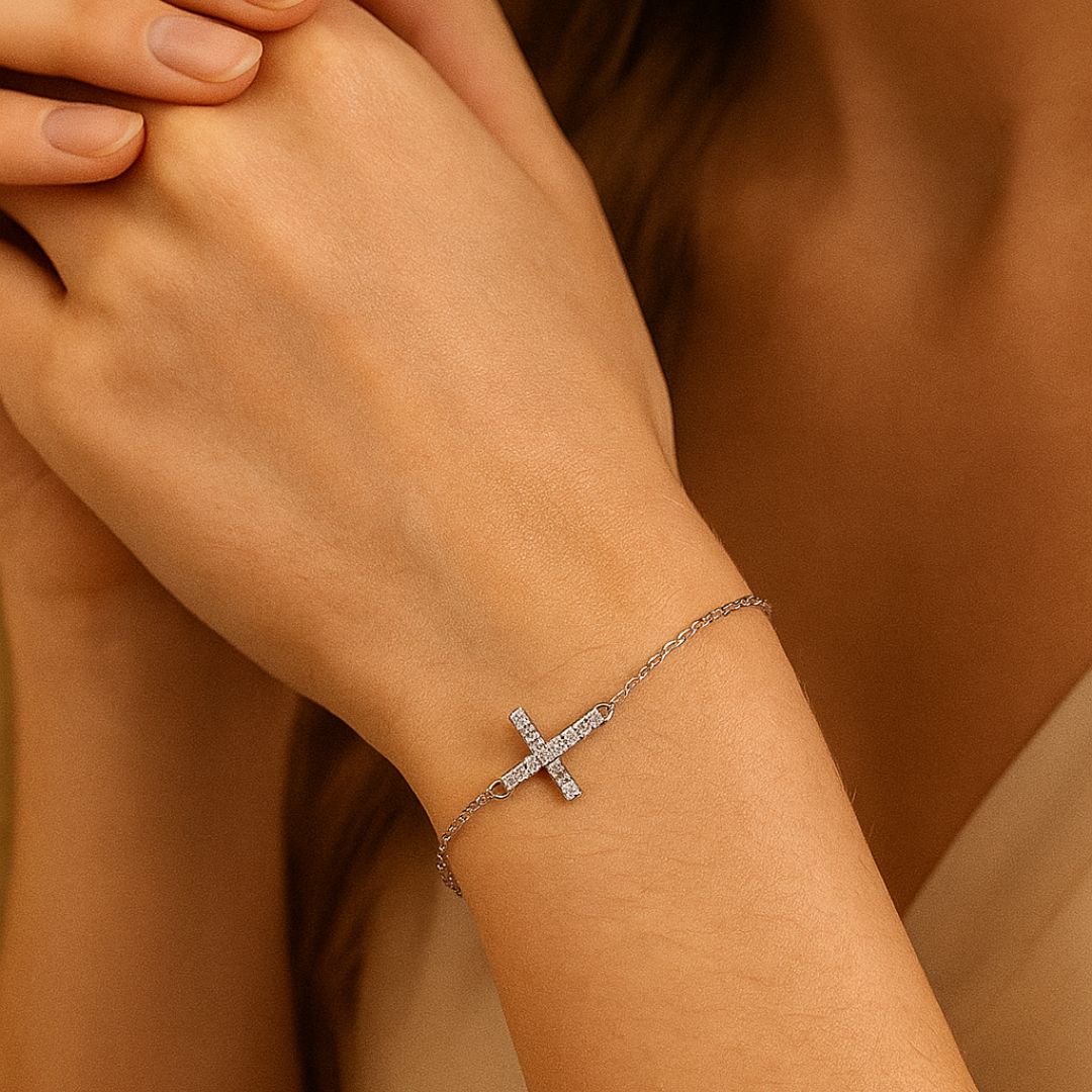 Bracelet Croix de Lumière - Argent 925 & Zircon