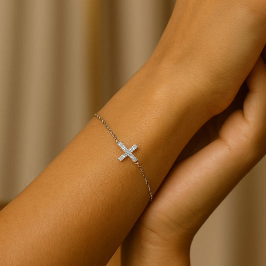 Bracelet Croix de Lumière - Argent 925 & Zircon